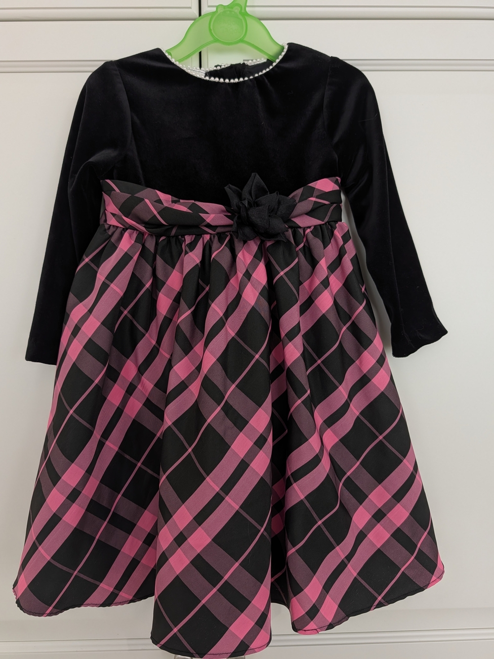 2/$20 Little Bitty Black & Pink Velvet Plaid Dress – 4Y